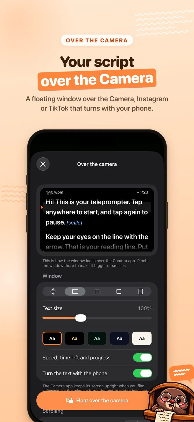 Setting up the window over the Camera with a live preview